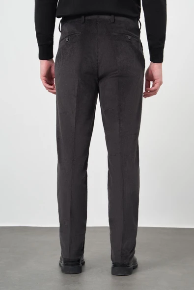 Koyu Antrasit Pamuklu Yandan Cepli Comfort Fit Kadife Pantolon 1003245160 - Resim 5