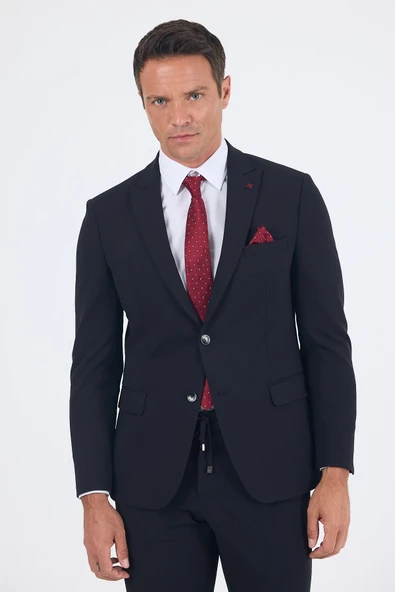 Siyah Kırlangıç Yaka Kelebek Astar 6 Drop Slim Fit   Beli Lastikli Takım Elbise 1001250176 - Resim 4