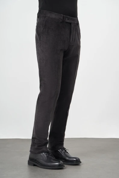 Koyu Antrasit Pamuklu Yandan Cepli Comfort Fit Kadife Pantolon 1003245160 - Resim 3