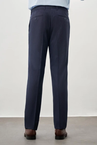 Lacivert Kendinden Desenli Bez Ayağı Yan Cep Comfort Fit Classic Pantolon 1003245166 - Resim 4