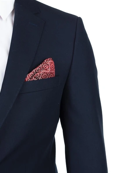 Lacivert Gabardin Mono Yaka Astarlı 4 Drop Comfort Fit Rahat Kesim Takım Elbise 1001220009 - Resim 4