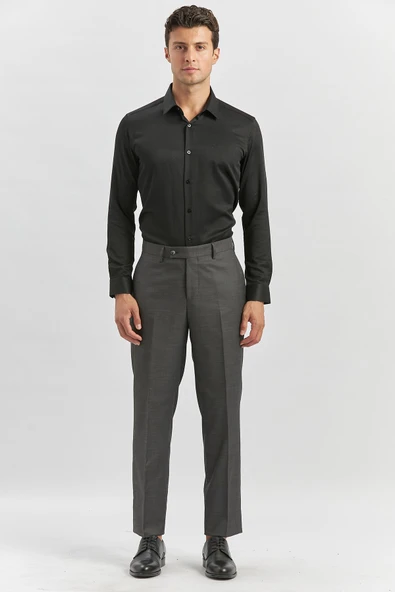 Koyu Antrasit Esnek Yandan Cepli Comfort Fit Classic Pantolon 1003240163 - Resim 4