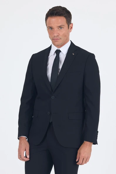 Siyah Düz Gabardin Mono Yaka 2 Düğme 6 Drop Comfort Fit Basic Takım Elbise 1001250010_001 - Resim 2