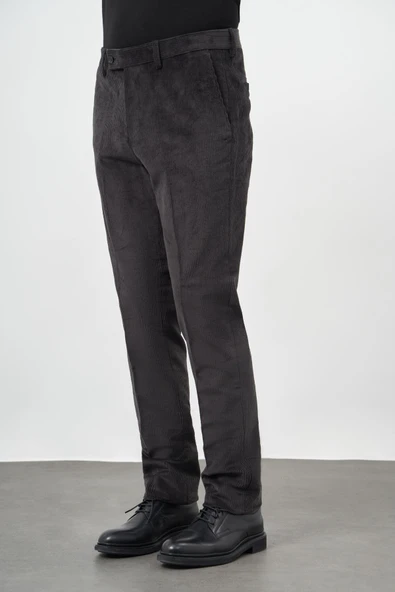 Koyu Antrasit Pamuklu Yandan Cepli Comfort Fit Kadife Pantolon 1003245160 - Resim 2