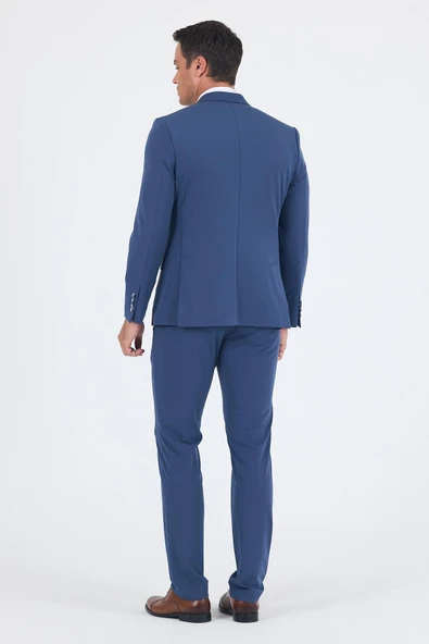 Lacivert Kırlangıç Yaka Kelebek Astar 6 Drop Slim Fit   Beli Lastikli Takım Elbise 1001250176 - Resim 5