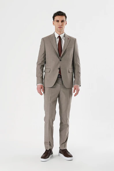 Camel Filafil Kırlangıç Yaka Çift Yırtmaç 6 Drop Slim Dar Kesim Klasik Takım Elbise 1001240162 - Resim 5