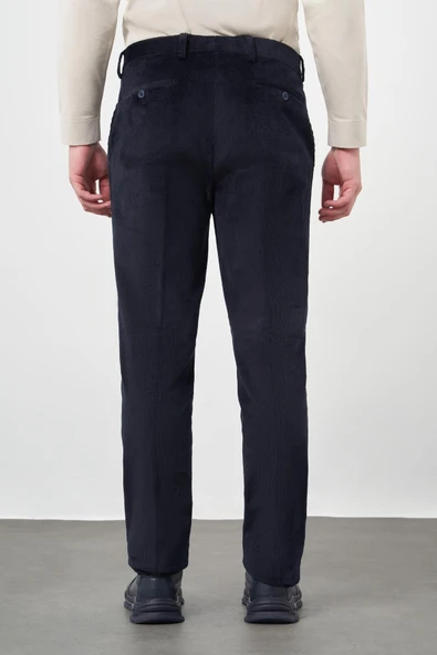 Koyu Lacivert Pamuklu Yandan Cepli Comfort Fit Kadife Pantolon 1003245160 - Resim 5