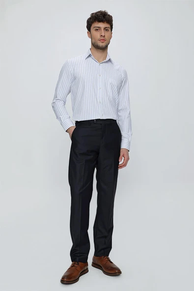 Lacivert Gabardin Yan Cep Açık Paça Basic Comfort Fit Esnek Pantolon 1003255005 - Resim 2