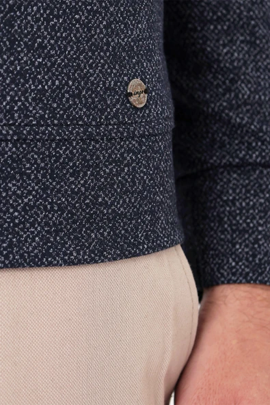 Koyu Lacivert Uzun Kollu Örme Bisiklet Yaka Casual Slim Fit Sweatshirt 1013235101 - Resim 5