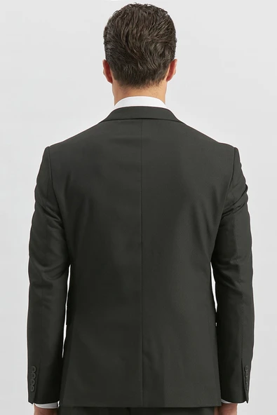 Siyah Desenli Armürlü Mono Yaka Yelekli Likralı 6 Drop Slim Fit Takım Elbise 1001240180 - Resim 5