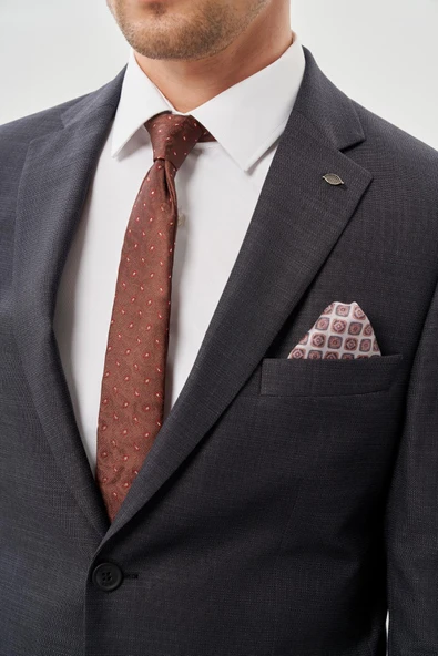 Koyu Antrasit Mono Yaka 6 Drop Comfort Fit Classic Takım Elbise 1001245162 - Resim 4