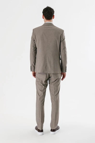 Camel Filafil Kırlangıç Yaka Çift Yırtmaç 6 Drop Slim Dar Kesim Klasik Takım Elbise 1001240162 - Resim 2