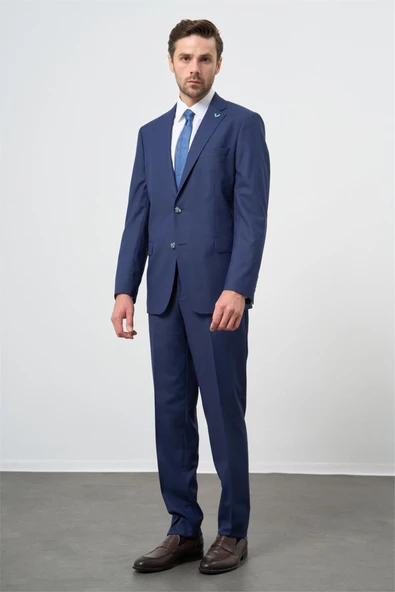 Lacivert Mono Yaka Yünlü Likralı 6 Drop Comfort Fit Rahat Kesim Klasik Takım Elbise 1001235904 - 2