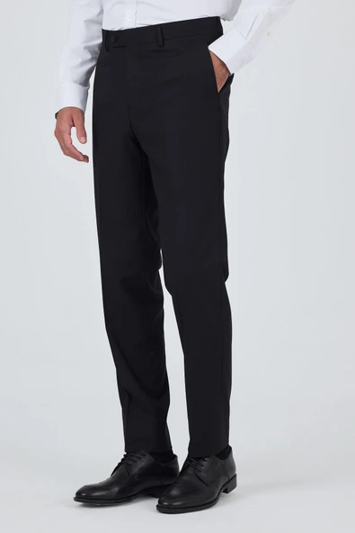 Siyah Yan Cep Açık Paça Comfort Fit Esnek Classic Pantolon 1003250907 - Resim 3
