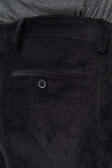 Siyah Pamuklu Yandan Cepli Comfort Fit Kadife Pantolon 1003245160 - Resim 5
