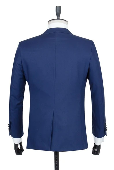 Lacivert Gabardin Mono Yaka Astarlı Yelekli 6 Drop Slim Fit Dar Kesim Smokin Damatlık 1001195166 - 3