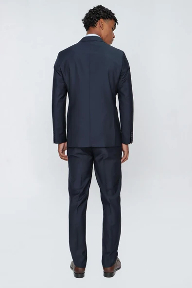 Lacivert Düz Gabardin Mono Yaka 2 Düğme 6 Drop Comfort Fit Basic Takım Elbise 1001250009_206 - Resim 5