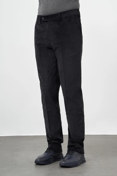 Siyah Pamuklu Yandan Cepli Comfort Fit Kadife Pantolon 1003245160 - Resim 3