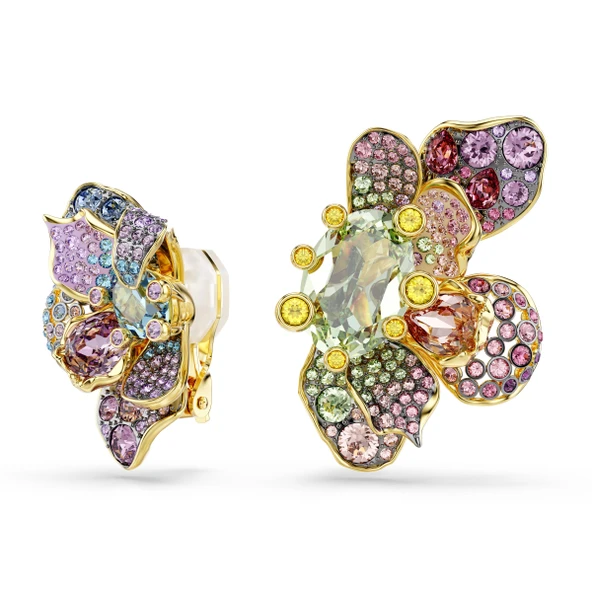 5709957 Swarovski Küpe Idyllia clip earrings, Mixed cuts, Pave, Flower, Multicolored, Mixed metal finish - 1