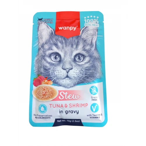 Wanpy Stew Pouch Ton Balık&Karidesli Yaş Kedi Maması 70G ürün görseli