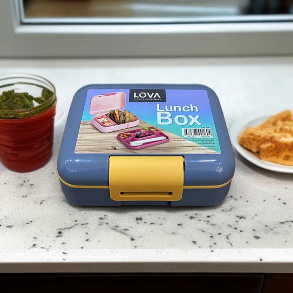 İki Katlı Gri Renk Lunch Box Beslenme Kutusu Çatal,Bıçak,Kaşık Setli - 2