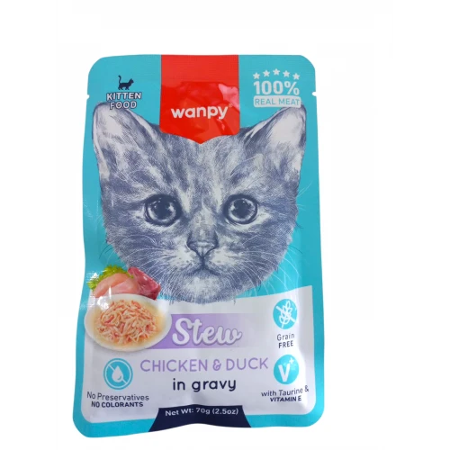 Wanpy Stew Sos İçinde Tavuk Ve Ördekli Yavru Kedi Konservesi 70Gr ürün görseli