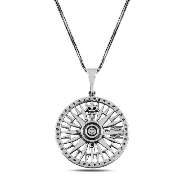 Denizci Pusula Özel Tasarım 60 cm 925 Gümüş Kolye ürün görseli