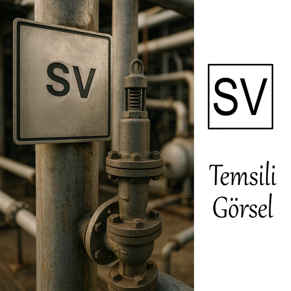 Metal SV Safety Valve İşareti Alüminyum Düz 25x25 cm SV Levha Emniyet Ventili İş Güvenliği - Resim 2
