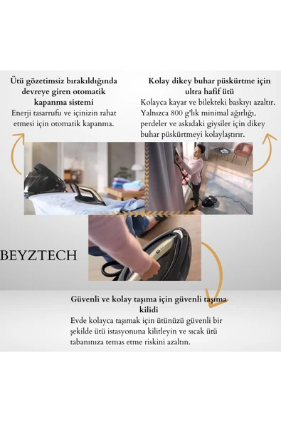 Philips SteamGlide Taban OptimalTEMP Teknolojisi Sıfır Yanma Riski Hareket Sensörü Otomatik Buhar - 4