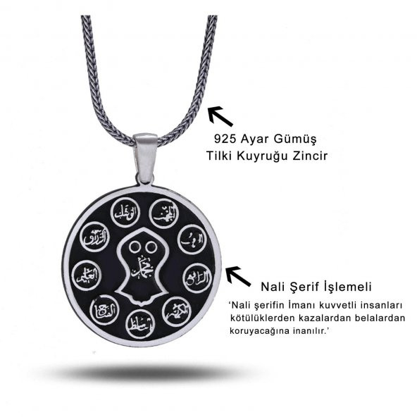 Nali Nal-i Şerif İşlemeli Tasarım 60 cm 925 Gümüş Kolye - Resim 2