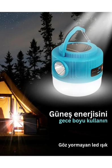 Kamp Lambası Solar Şarjlı El Feneri USB Type-C Şarj Çıkışlı Power Bank Özellikli A54 - 2
