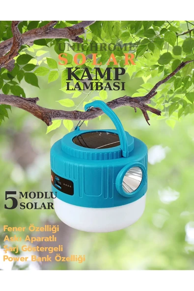Kamp Lambası Solar Şarjlı El Feneri USB Type-C Şarj Çıkışlı Power Bank Özellikli A54