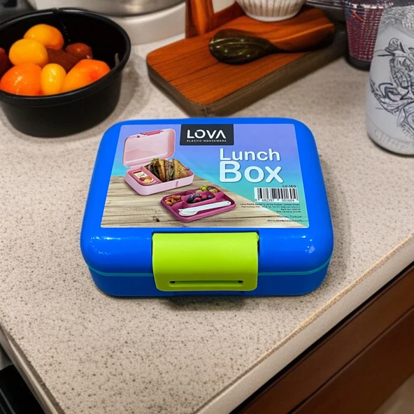 İki Katlı Mavi Renk Çocuk Beslenme Kutusu Çatal,Bıçak,Kaşık Setli - 2