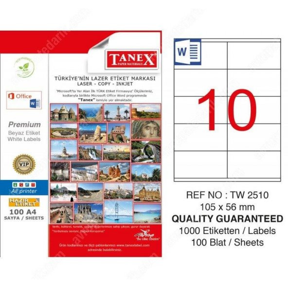 Tanex Laser Etiketi 100 Adet 105 x 56 Mm TW-2510