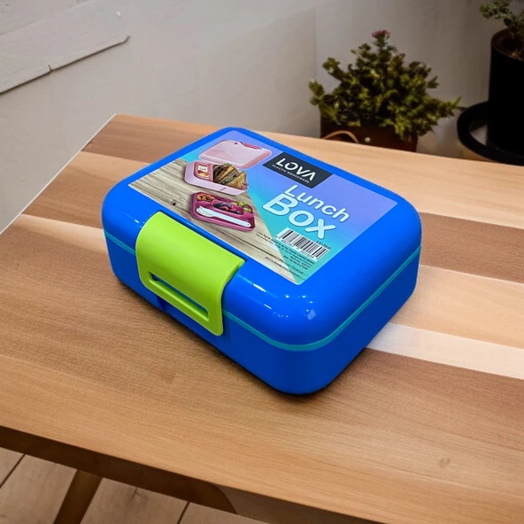 İki Katlı Mavi Renk Çocuk Beslenme Kutusu Çatal,Bıçak,Kaşık Setli