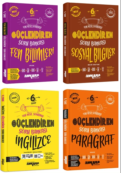 Ankara 2025 6. Sınıf Fen Bilimleri + Sosyal + İngilizce + Paragraf Güçlendiren Soru Seti 4 Kitap Güncel Müfredat