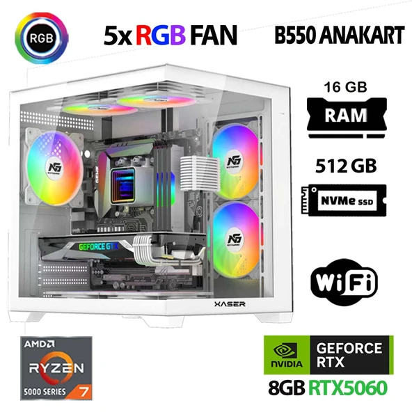 Xaser Sword X60 Eko Ryzen 7 5700X 16GB Ram 512GB M.2 NVMe SSD 8GB RTX5060 Masaüstü Oyuncu Bilgisayarı