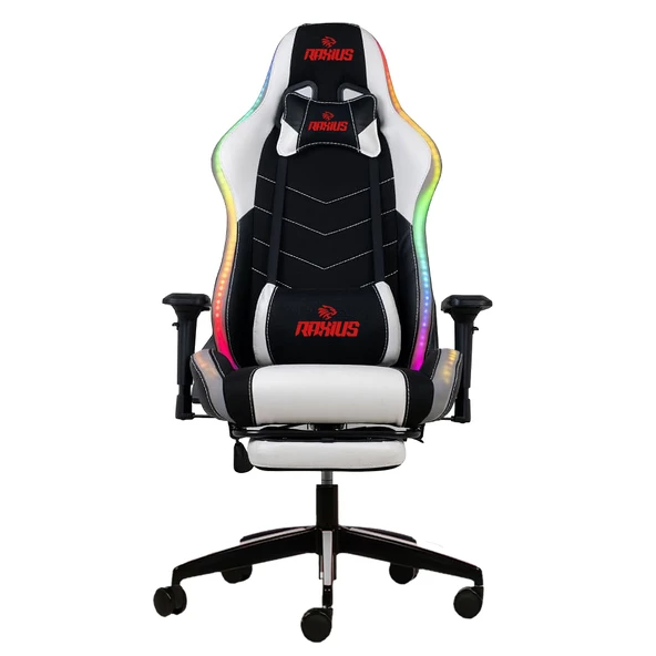 RaXius GC3001BW Masajlı,RGB,4D Kolçaklı,Ayak Destekli Oyuncu Koltuğu, Siyah- Beyaz ürün görseli