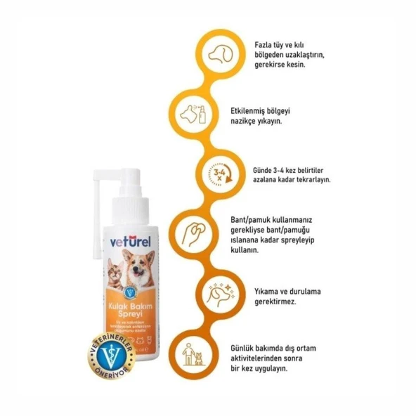 Veturel Kedi ve Köpekler için Kulak Bakım Spreyi 100 Ml - 2