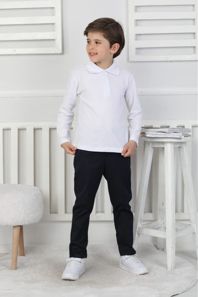 Erkek Çocuk %100 Pamuk Beli Lastikli ve Kordonlu Okul Pantolonu 12270 - 3