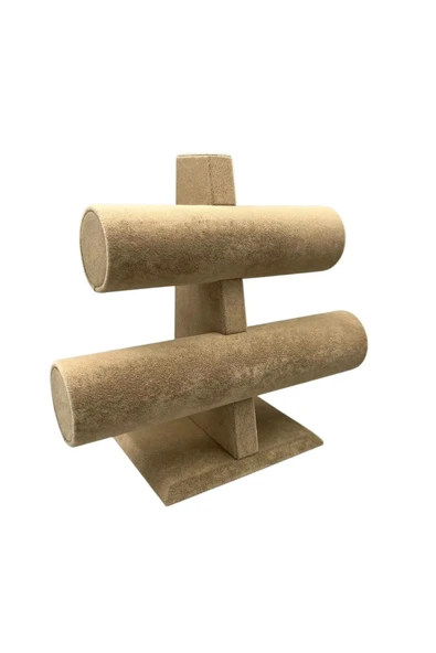 Süet Kaplama Sütlü Kahve 26/18 cm Renk İki Kademeli Saat Bileklik Sergileme Standı ürün görseli