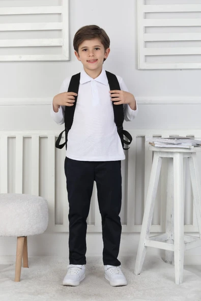 Erkek Çocuk %100 Pamuk Beli Lastikli ve Kordonlu Okul Pantolonu 12270