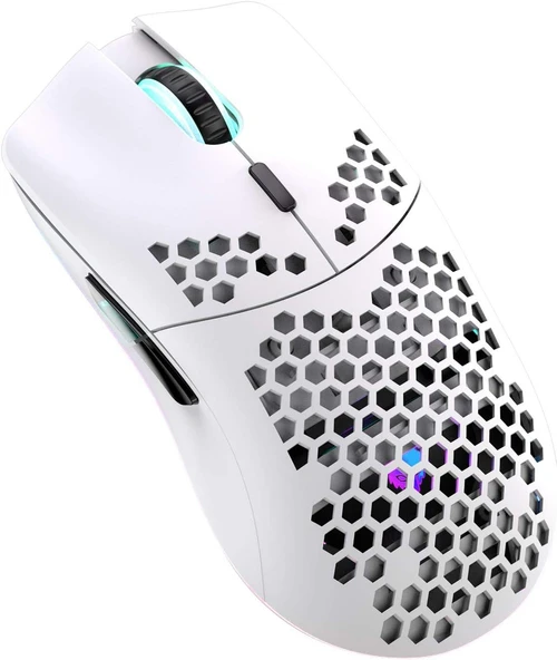 Valkyrie Kablosuz Petek Tasarım Şarjlı Gaming Mouse – RGB Aydınlatmalı 3200 DPI Ultra Hafif Beyaz - 2