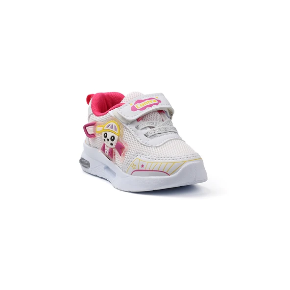 Kız Bebe Beyaz Fuşya Figürlü Işıklı Cırtlı Sneaker Günlük Spor Ayakkabı - 3