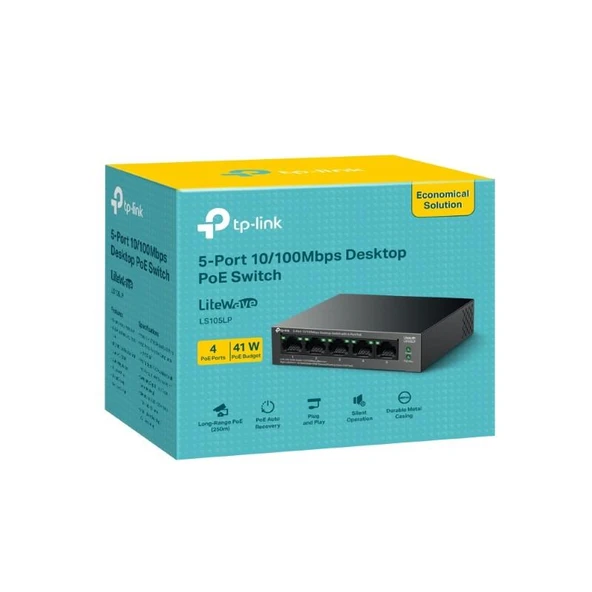Tp-Link LS105LP 4 Port Poe+ 10/100 Mbps Switch Metal Kasa - 4