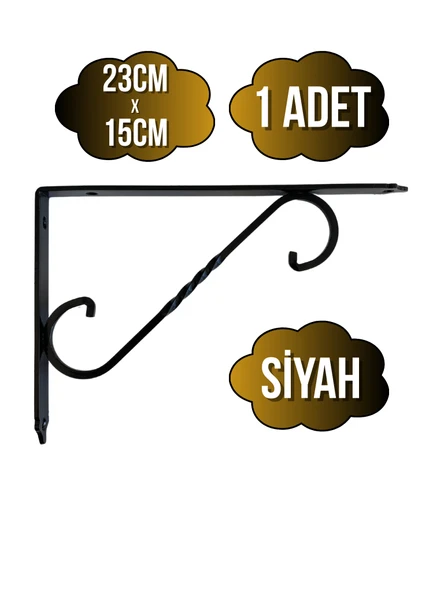 Raf Altı Ferforje Demir Tutucu L Raf Demiri Duvar Sabitleyici(METAL)(SİYAH) Siyah 23CM X 15CM 23CM X 15CM - 1 ADET ürün görseli