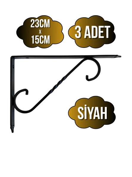 Raf Altı Ferforje Demir Tutucu L Raf Demiri Duvar Sabitleyici(METAL)(SİYAH) Siyah 23CM X 15CM 23CM X 15CM - 3 ADET ürün görseli