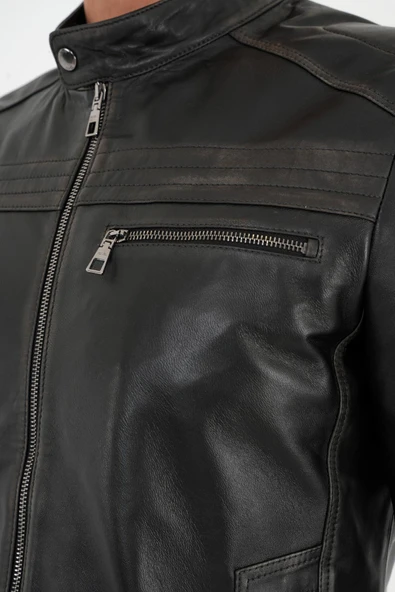 Tyler Siyah Erkek Deri Mont - Resim 7