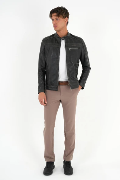 Tyler Siyah Erkek Deri Mont - Resim 2