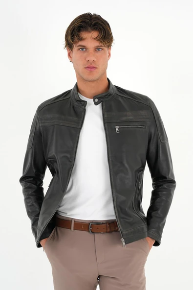 Tyler Siyah Erkek Deri Mont - Resim 4